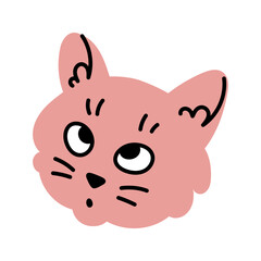 Funny meme cat head. Simple kitten illustration. Cute sticker. Animal print for kids.