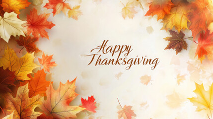 Happy Thanksgiving greeting with colorful Autumn leaves, Perfect for holiday-themed designs, festive invitations, greeting cards, and advertisements for the autumn season