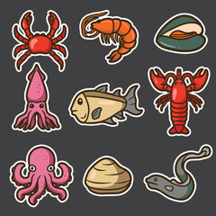 set of seafood good for sticker, element design, pattern design, etc