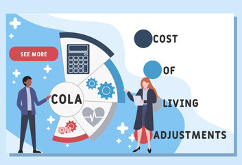 COLA - Cost of Living Adjustments acronym. business concept background. vector illustration concept with keywords and icons. lettering illustration with icons for web banner, flyer, landing pag