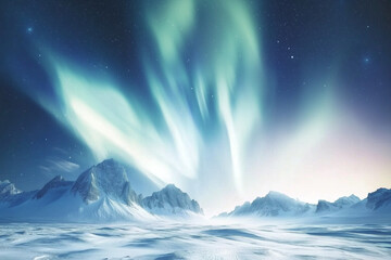 Fototapeta premium Northern Lights Over Snowy Landscape at Dusk