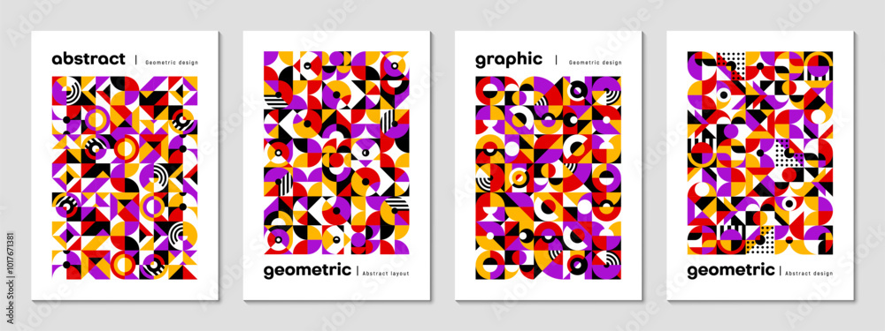 Poster Abstract modern geometric poster templates of colors and shapes, vector background. Web banners, posters and book covers with headers and abstract geometric pattern design of trendy mosaic elements