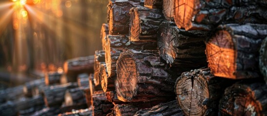 Wooden Pine Logs Stack