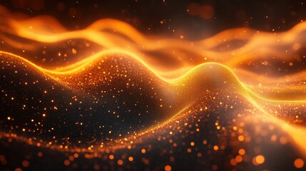 Obraz premium Glowing Waves Of Fiery Orange Light Particles Flowing In Dynamic Abstract Patterns Against A Dark Background