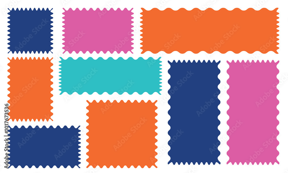 Poster color rectangle frames with wiggly borders. torn paper, jagged rectangular shape box element set wit