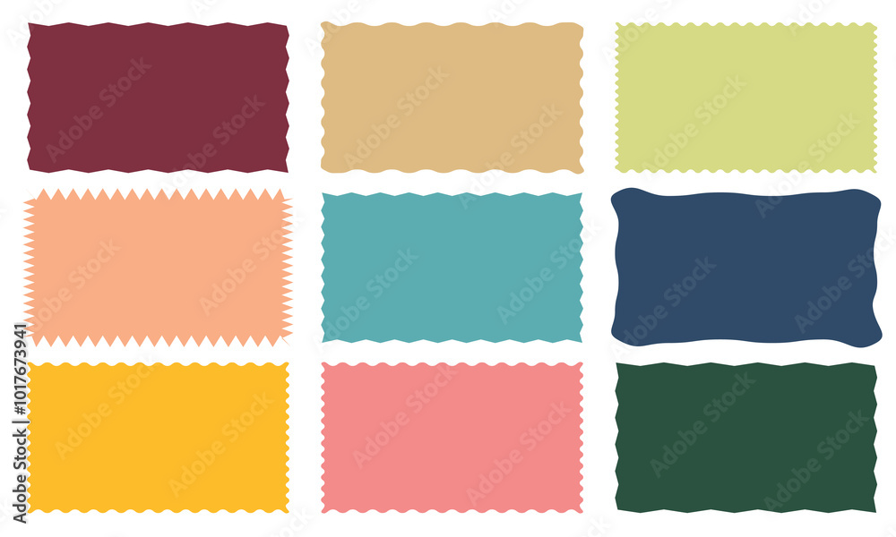 Poster color rectangle frames with wiggly borders. torn paper, jagged rectangular shape box element set wit