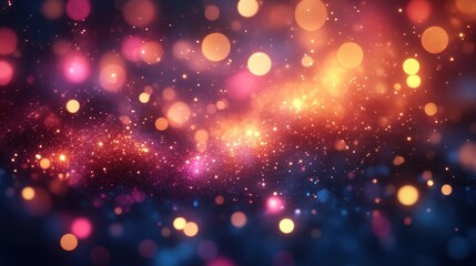 Fototapeta premium Glowing Bokeh Light Particles In Warm Pink And Orange Gradient Creating A Dreamy Atmosphere With Glittering Effects