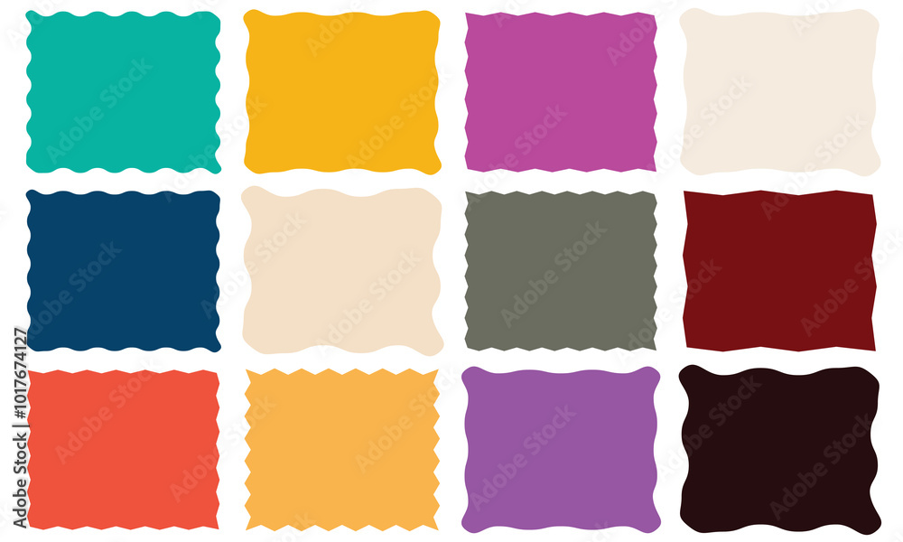 Poster color rectangle frames with wiggly borders. torn paper, jagged rectangular shape box element set wit
