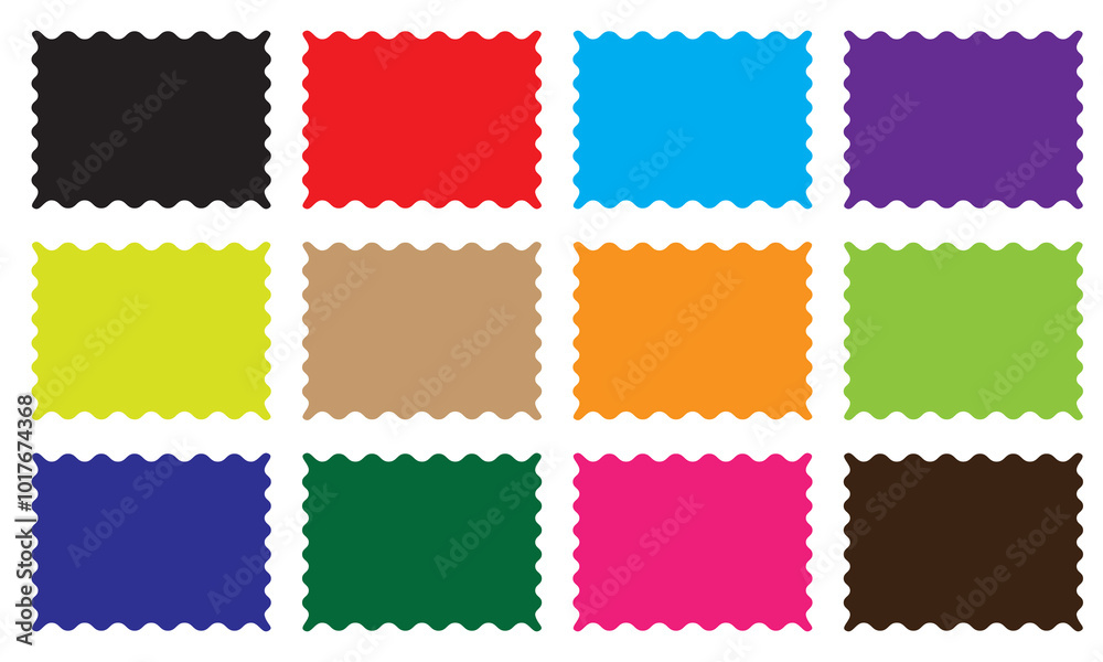 Poster color rectangle frames with wiggly borders. torn paper, jagged rectangular shape box element set wit