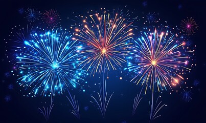 vector art Burst of Colorful Fireworks Illuminating the Night Sky with Copy Space.