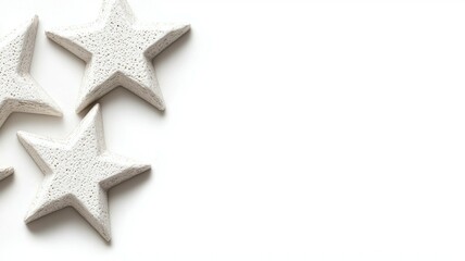 Three textured white stars arranged on a light background for decoration or crafting ideas