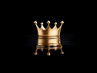 Obraz premium Golden crown floating on water, black background creates a striking contrast and elegant visual.