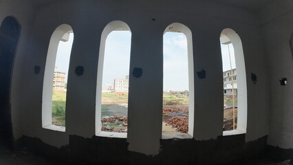 View of Construction Site Through Framed Openings