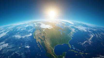 North America from Space with Sun Shining.