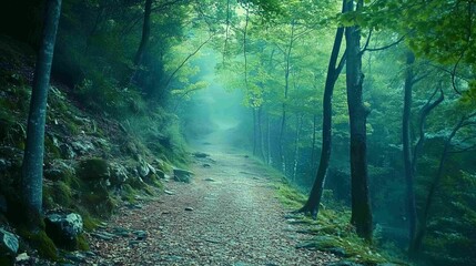 Obraz premium Atmospheric Forest Trail Background. Nature Photography. 