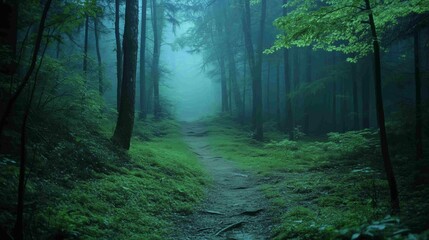Naklejka premium Atmospheric Forest Trail Background. Nature Photography. 