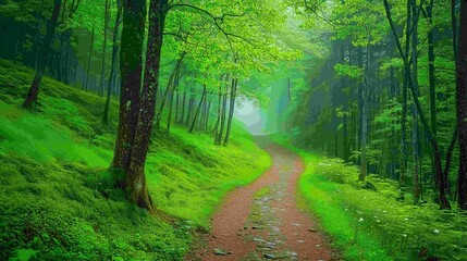 Naklejka premium Atmospheric Forest Trail Background. Nature Photography. 