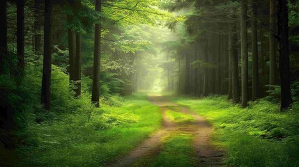 Fototapeta premium Atmospheric Forest Trail Background. Nature Photography. 