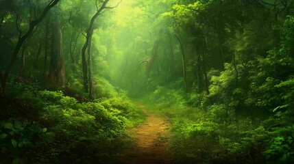 Obraz premium Atmospheric Forest Trail Background. Nature Photography. 