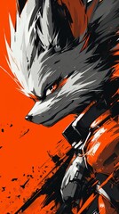 fierce anthropomorphic wolf character with a sharp, intense expression, depicted in an edgy, dynamic art style