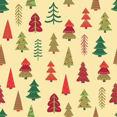 Christmas tree seamless texture in cartoon style. Wallpaper and wrapping paper design. Vector illustration