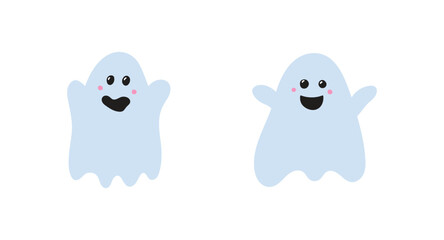 Set with cute Halloween ghosts isolated on white background. Vector illustration