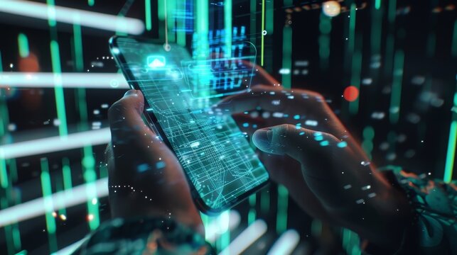 TechSavvy Virtual Ledger Projection on Smartphone Screen for Subscription Tracking - Powered by Adobe