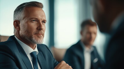 Fototapeta premium Businessmen engaged in a serious discussion during a corporate meeting in a modern boardroom