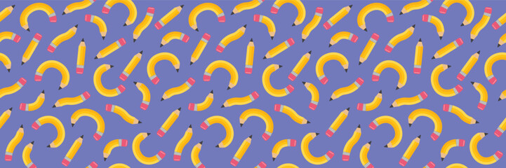 School texture with cartoon pencils. Back to school background design. Banner. Vector illustration