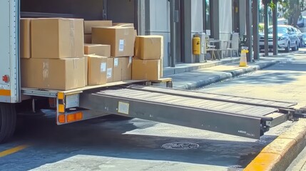 Efficient Delivery Process: Loading Packages onto a Transport Truck in an Urban Setting