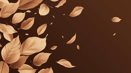 Obraz premium Seasonal Background with Autumn Leaves blowing in the wind. Mid Brown Banner with copy-space. 
