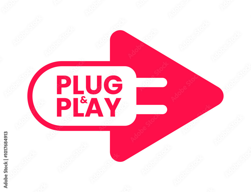 Fototapete plug and play text in red frame background. plug and play icon, plug and play logo, plug and play ba