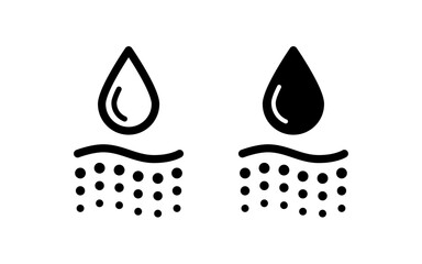 Water absorbent icon. Skin deep hydration symbol. Face care effect. Moisturizing skin icon. Water drop absorb sign. Vector illustration isolated on white background.