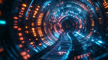 Obraz premium Futuristic Tunnel of Glowing Lines and Data