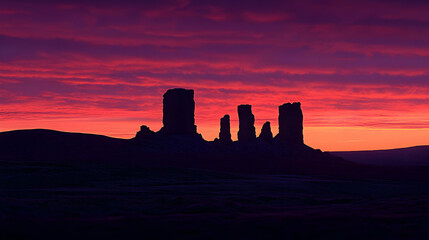 Silhouetted Rock Formations at Sunset.
