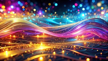 Obraz premium A Serpentine Dance of Light and Color, Where Glowing Particles Intertwine with Shimmering Lines on a Dark Canvas