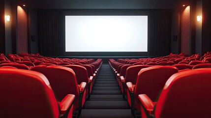 Fototapeta premium Empty cinema theatre seats. This photo is great for movie-related projects and for showing the concept of waiting for a movie to start.