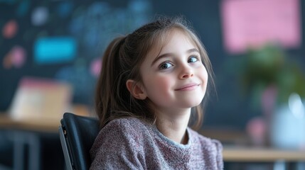School girl with learning disabilities in inclusive classroom Focuses on niche special education content emphasizing inclusion and adaptive learning strategies.