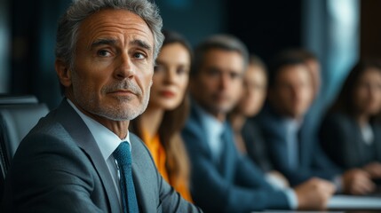 Obraz premium Confident Businessman Leading Team Meeting Corporate Strategy Session Office Leadership