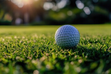 Obraz premium Golf ball on green grass. Perfect for advertising golf equipment or services.