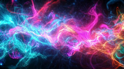 Fototapeta premium Abstract Swirling Cosmic Nebula in Vivid Pink, Blue, and Yellow Hues