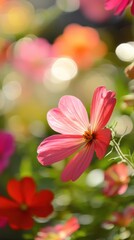 Naklejka premium Vibrant flowers bloom in a sunny garden, showcasing nature's color palette