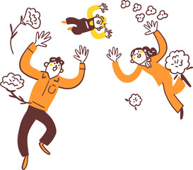 ジャンプする子育て中、共働きのカップル　ストックイラスト素材	
