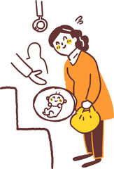 電車で席を譲られる妊婦　ストックイラスト素材
