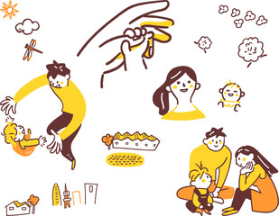 子育てする若いカップルと町　セットのストックイラスト素材
