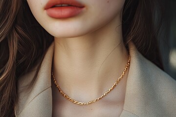 Close-up shot of a woman's neck. Perfect for jewelry ads, fashion editorials, or beauty content.