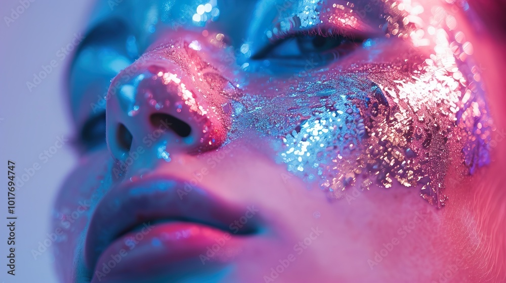 Sticker Close-up Portrait of a Woman with Glittering Makeup