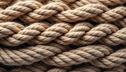 Fototapeta premium Natural fiber ropes braided together on a dark background with copy space
