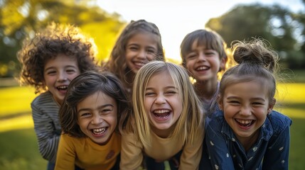 Group of smiling diverse children outdoors