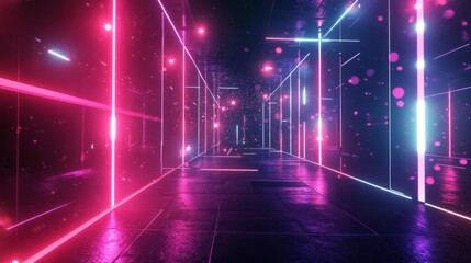 Neon Lights Illuminating a Dark and Glowing Hallway